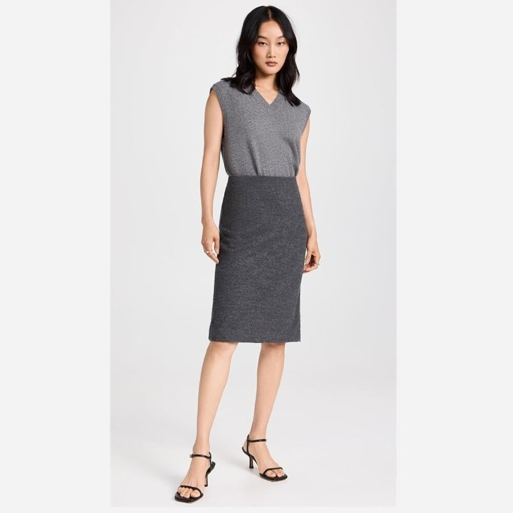 Vince Cozy Wool Fitted Slip Skirt Heather Charcoal